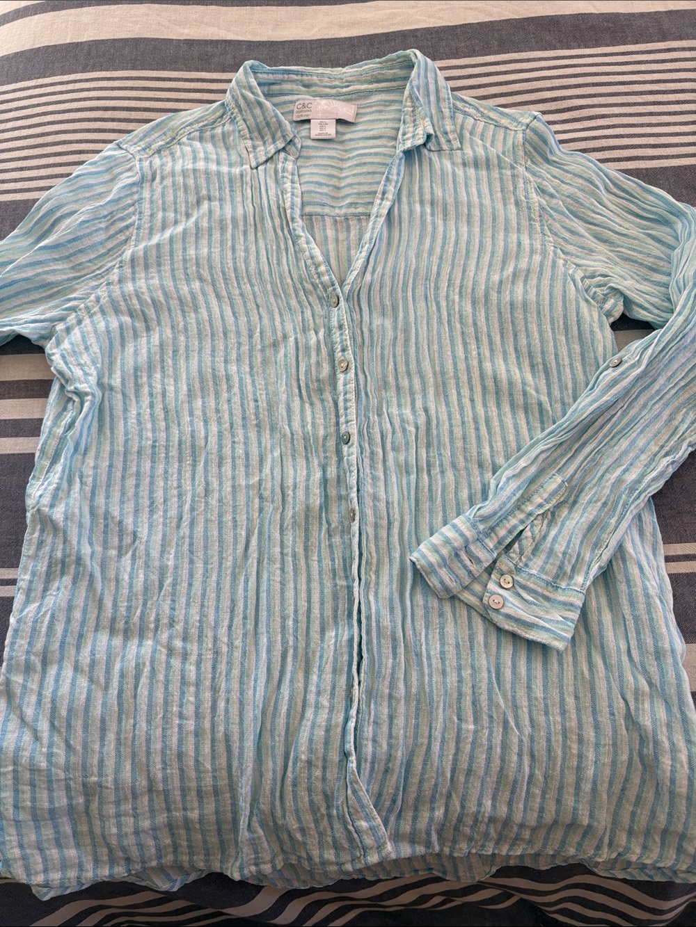 C&C California Light Blue and White Striped Button-Down Shirt
